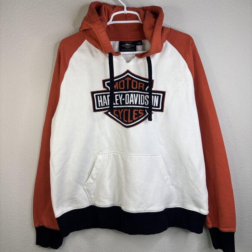 Harley-Davidson Colorblock Pullover Hoodie White/Orange/Black women's XL